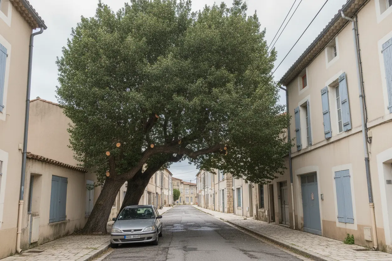 Platane équilibré après élagage professionnel, houppier allégé et branches basses supprimées à Arles